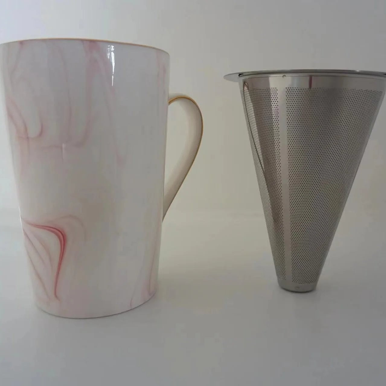 12oz Self Stirring Coffee Mug with Lid Filter Marble Design Spoon