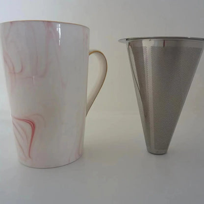 12oz Self Stirring Coffee Mug with Lid Filter Marble Design Spoon