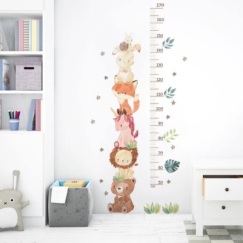 Nordic Animal Height Measure Wall Stickers Bear Lion Bunny Kids Grow