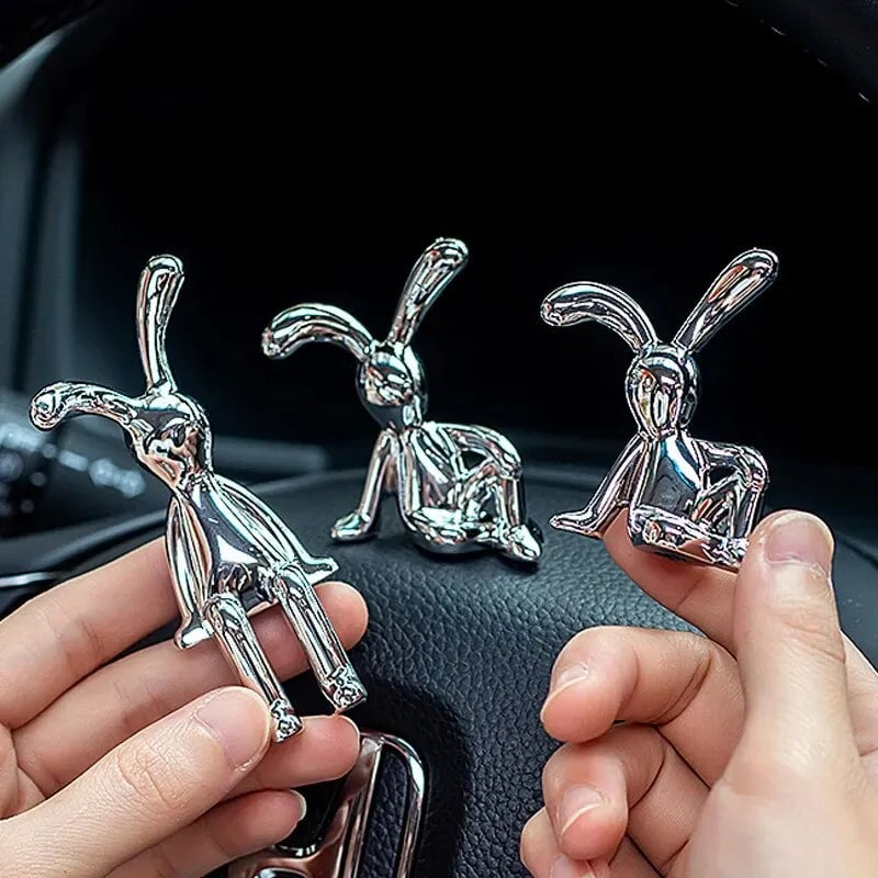 2PC Long Eared Rabbit Cartoon Statues Desktop Car Bedroom Decor