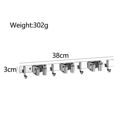 Stainless Steel Wall-Mounted Mop Rack - Hole-Free Storage Clip