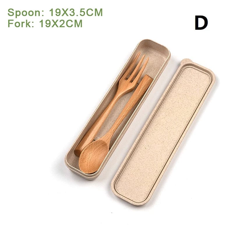 Handmade Natural Wood Dinner Set - Spoon Fork Chopsticks  Box