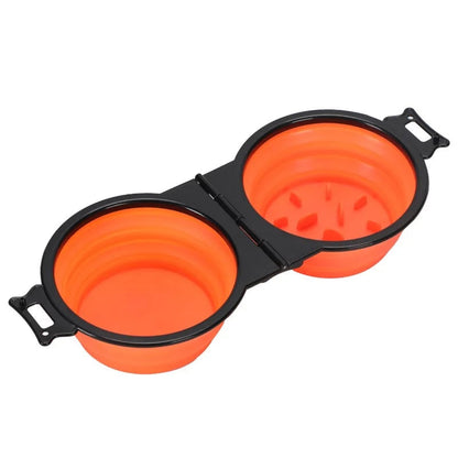 Foldable Dual Bowl 2-in-1 Pet Feeding Set - Portable Travel Bowl