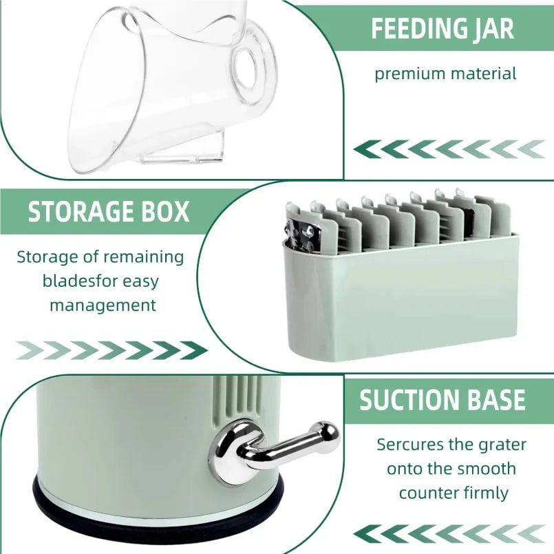 5-Blade Rotary Cheese Grater with Suction Base - Vegetable Shredder