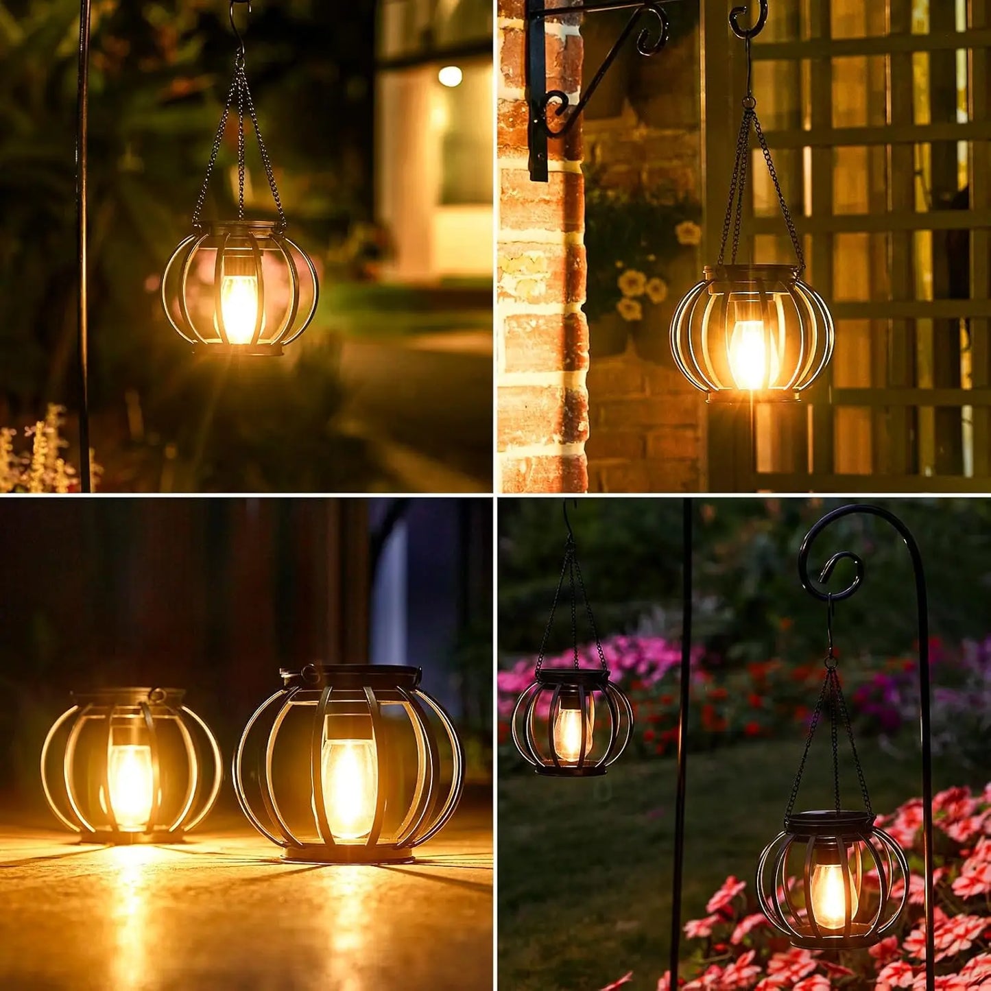 Vintage Solar Lantern Waterproof LED Warm White Outdoor Hanging