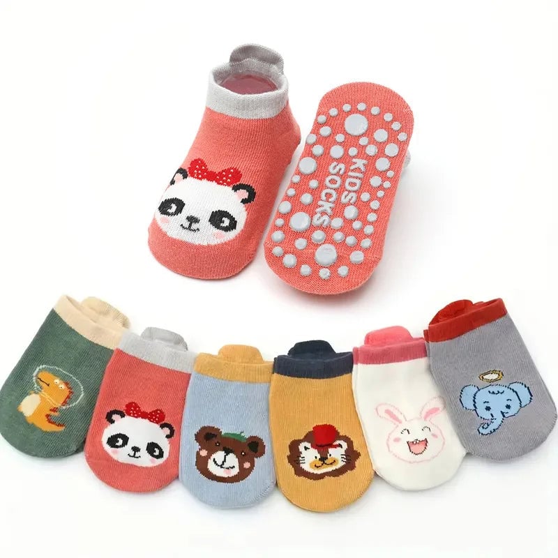 6 Pairs Kids Cotton Non Slip Socks Cartoon Animal Pattern Baby