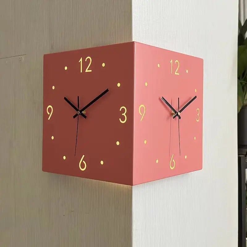 Double-Sided Corner Wall Clock Silent Creative Design Living Room