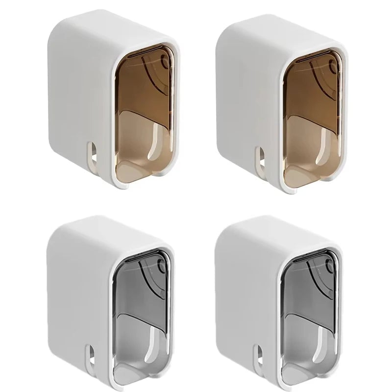 2PCS Wall Mounted Flip-Top Toothbrush Holder Dustproof Storage Rack
