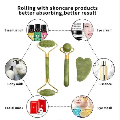 Natural Jade Roller Gua Sha Massager Face Neck Body Eye Care Tool
