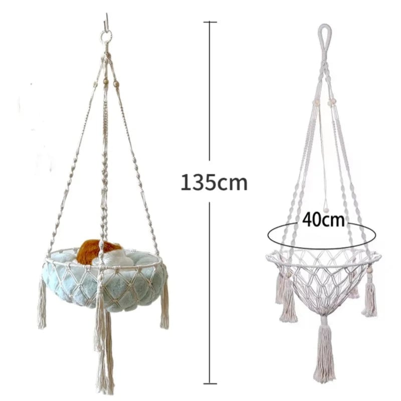 Hand Woven Cotton Rope Cat Hammock - Winter Pet Hanging Basket