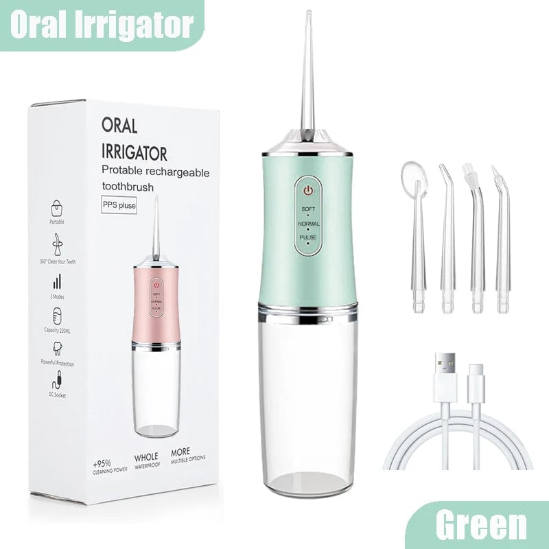 USB Rechargeable Water Flosser 220ml 3 Modes 4 Tips Portable Dental