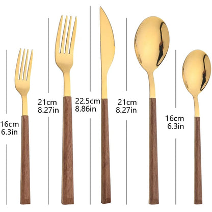 30-Piece Stainless Steel Flatware Set with Wooden Handles
