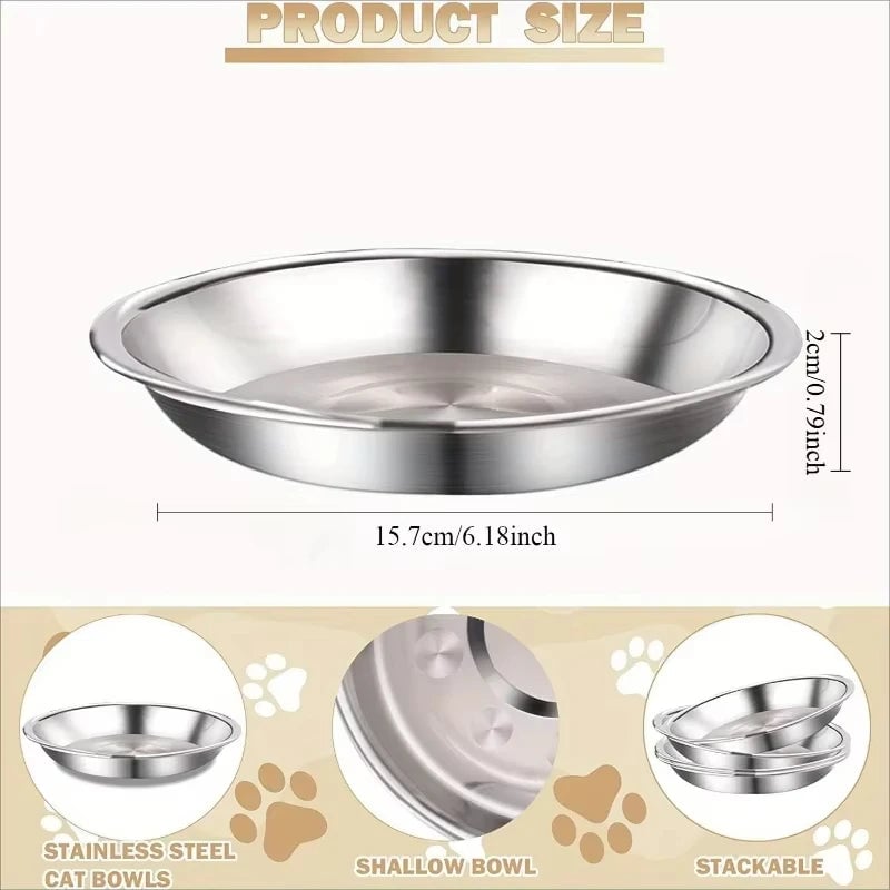 Slip-Resistant Stainless Steel Cat Bowl Set - Low Profile Wide Design