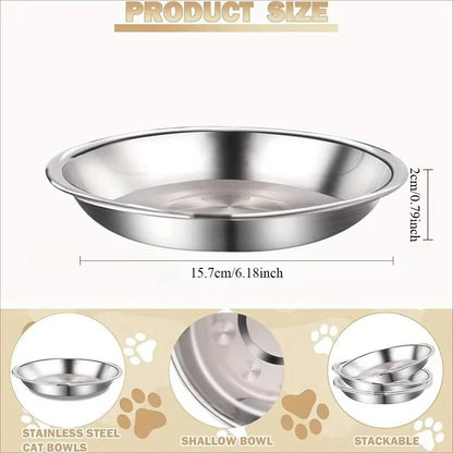 Slip-Resistant Stainless Steel Cat Bowl Set - Low Profile Wide Design
