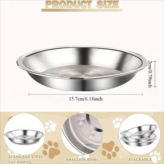 Slip-Resistant Stainless Steel Cat Bowl Set - Low Profile Wide Design