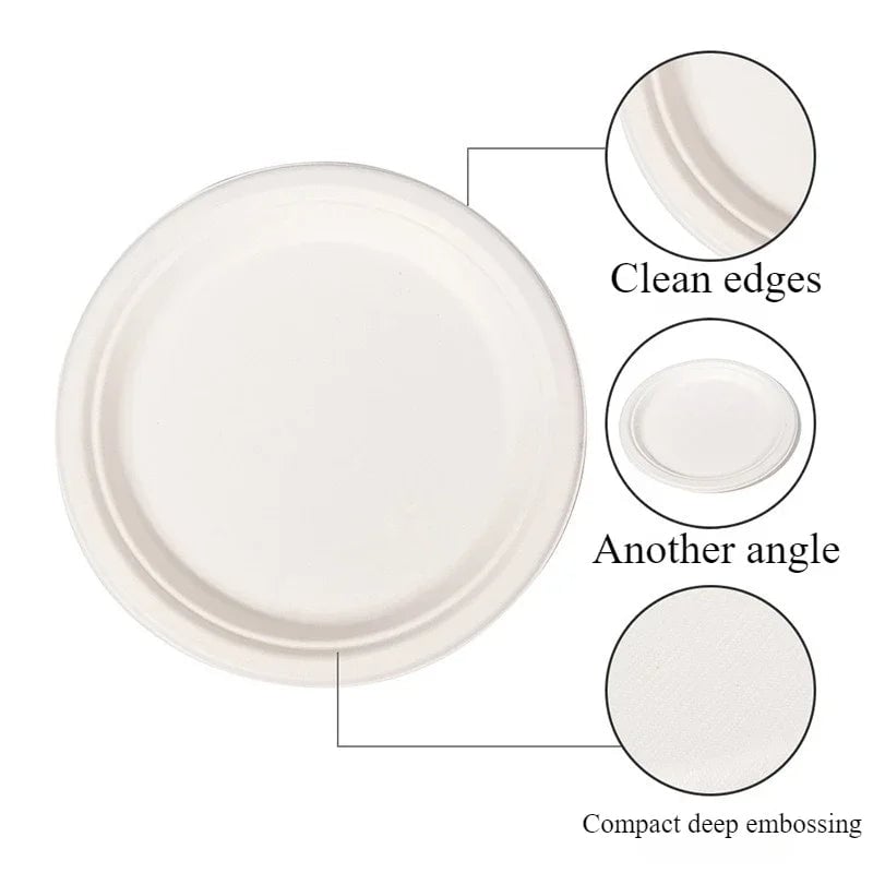 50PCS Waterproof Oil Resistant Round Paper Plates Disposable