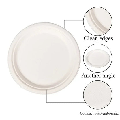 50PCS Waterproof Oil Resistant Round Paper Plates Disposable