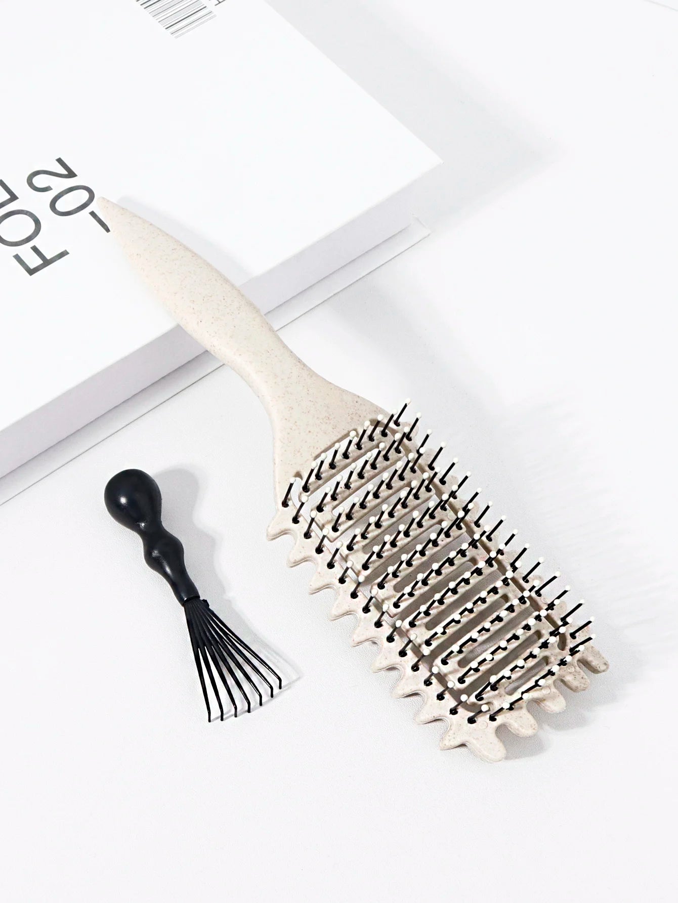2pc Hollowed Curly Hair Styling Brush Set + Comb Cleaner - Real Wigs