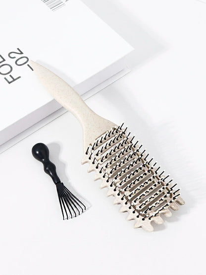 2pc Hollowed Curly Hair Styling Brush Set + Comb Cleaner - Real Wigs