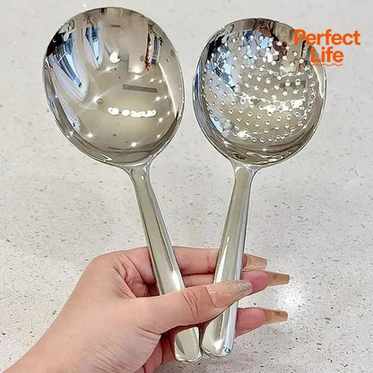 Stainless Steel Ladle with Drain Holes & Heat Resistant Handle