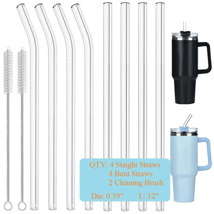 Clear Glass Straws 8" 12" Reusable Dishwasher Safe Stanley Tumbler