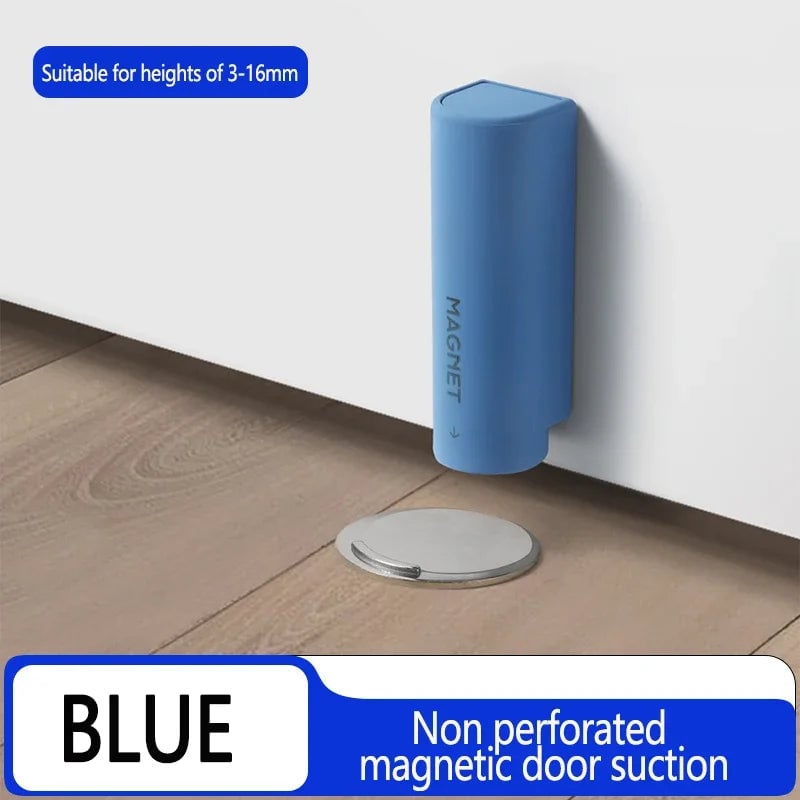Stainless Steel Magnetic Door Stopper - Nail-Free Gray Black Base