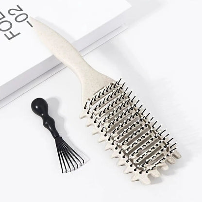 2pc Hollowed Curly Hair Styling Brush Set + Comb Cleaner - Real Wigs