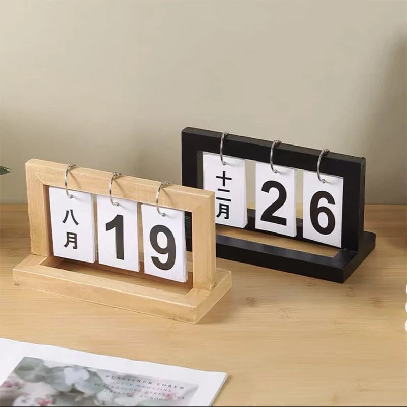 Wooden Flip Calendar Perpetual Desktop Photo Frame Home Decor