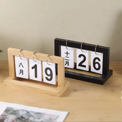 Wooden Flip Calendar Perpetual Desktop Photo Frame Home Decor