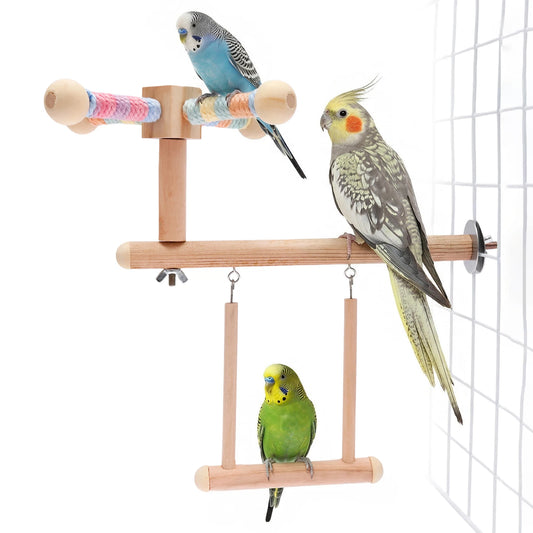 Natural Wood Bird Perch Swing Hammock Cage Toy for Parakeets
