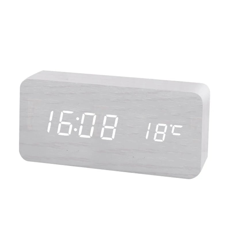 Wooden LED Digital Alarm Clock with Temperature Display Desk Clock
