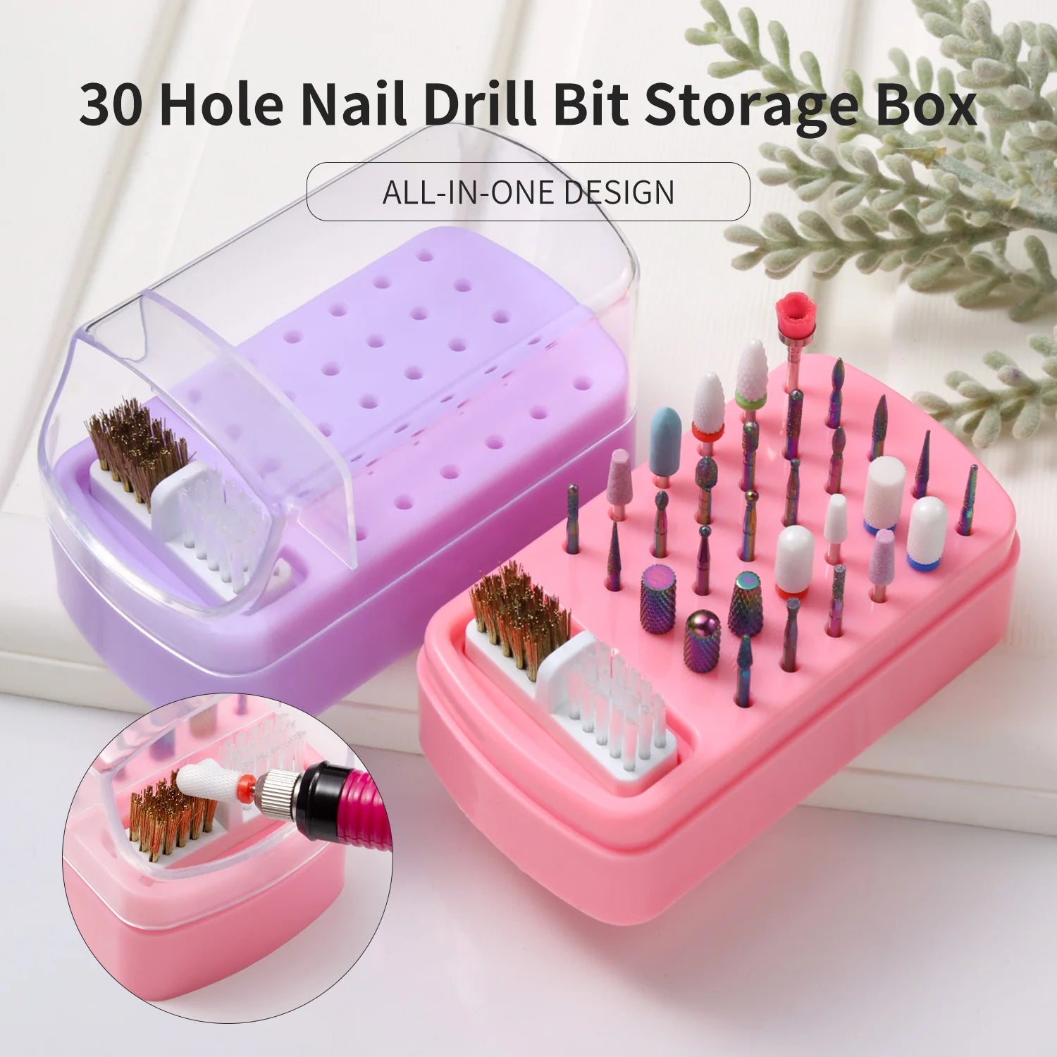 30 Slot Acrylic Nail Drill Bits Organizer Box Dustproof Storage