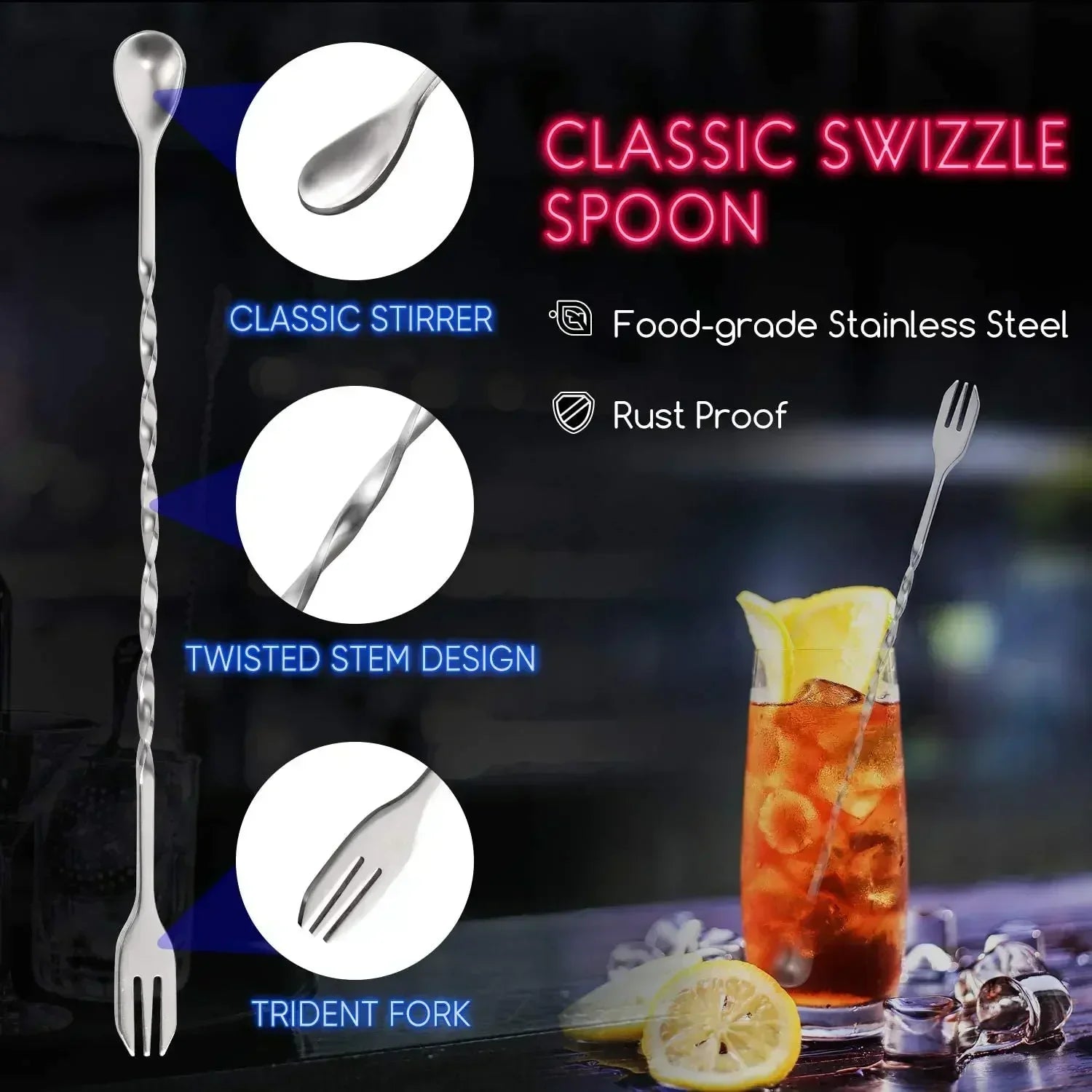Stainless Steel Cocktail Muddler & Mixing Spoon Bar Tool Set