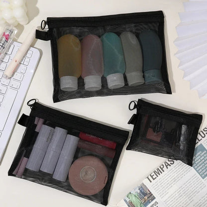 Mesh Clear Cosmetic Bags Set - Black Makeup Travel Organizer Pouch
