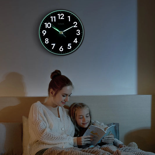 Silent LED Wall Clock Light Sensor Auto-Illuminated Non-Ticking