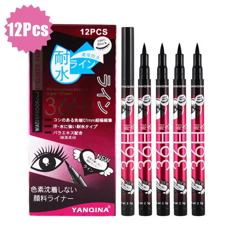 12 Pcs Waterproof Long Lasting Liquid Eyeliner Set Black Brown Blue