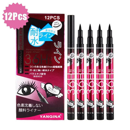 12 Pcs Waterproof Long Lasting Liquid Eyeliner Set Black Brown Blue