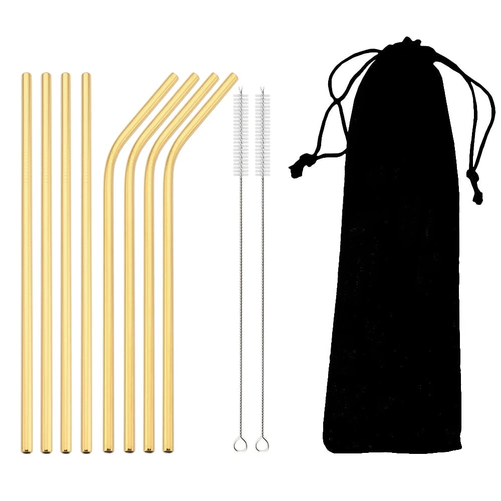 Stainless Steel Reusable Metal Drinking Straws Set with Cleaning Brush