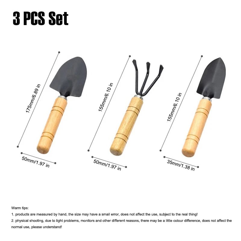 3-Piece Iron Gardening Tool Set - Shovel, Rake & Hand Tool Kit