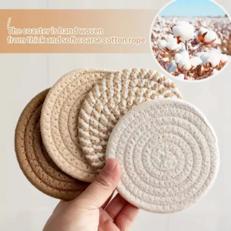 4pcs Absorbent Cotton Fabric Drink Coasters Non-Woven Minimalist
