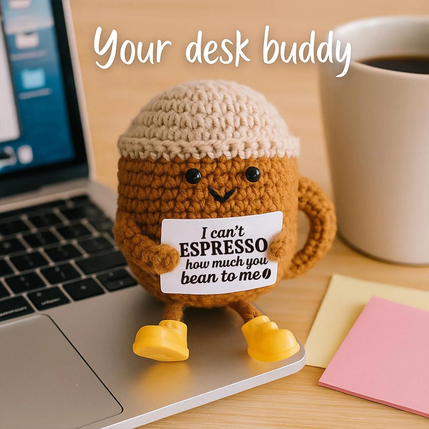 Handmade Crochet Coffee Emotional Support Doll Desktop Ornament Gift
