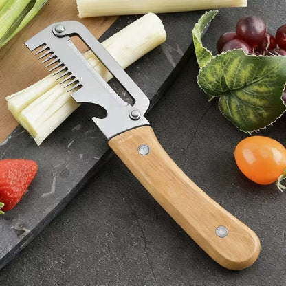 Stainless Steel Vegetable Peeler with Wooden Handle 3-in-1 Fruit Potato Peeler with Bottle Opener Kitchen Peeling Cooking Tools