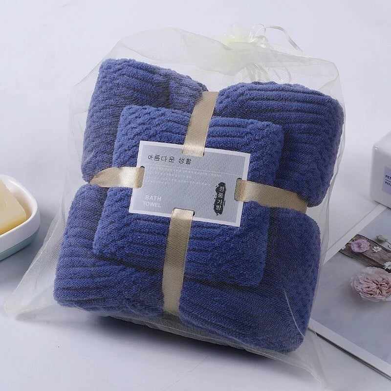 Lucky Grid Coral Fleece Bath Towel Set - Quick-Dry Absorbent