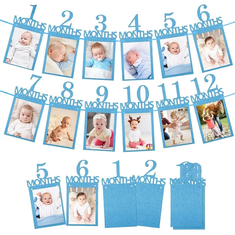 Baby First Birthday Banner Kraft Paper Growth Record 1-12 Month Photo