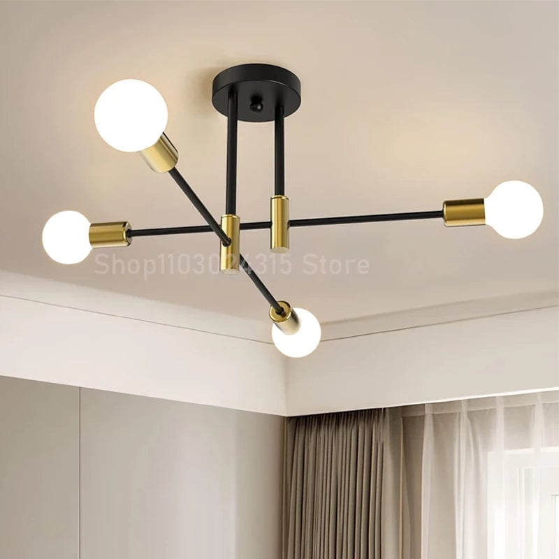 Modern Nordic Branch Ceiling Chandelier E27 Black Gold LED Light