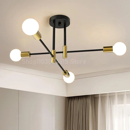 Modern Nordic Branch Ceiling Chandelier E27 Black Gold LED Light