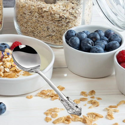 7" Stainless Steel 18-10 Gold Round Bouillon Spoons - Cereal Soup