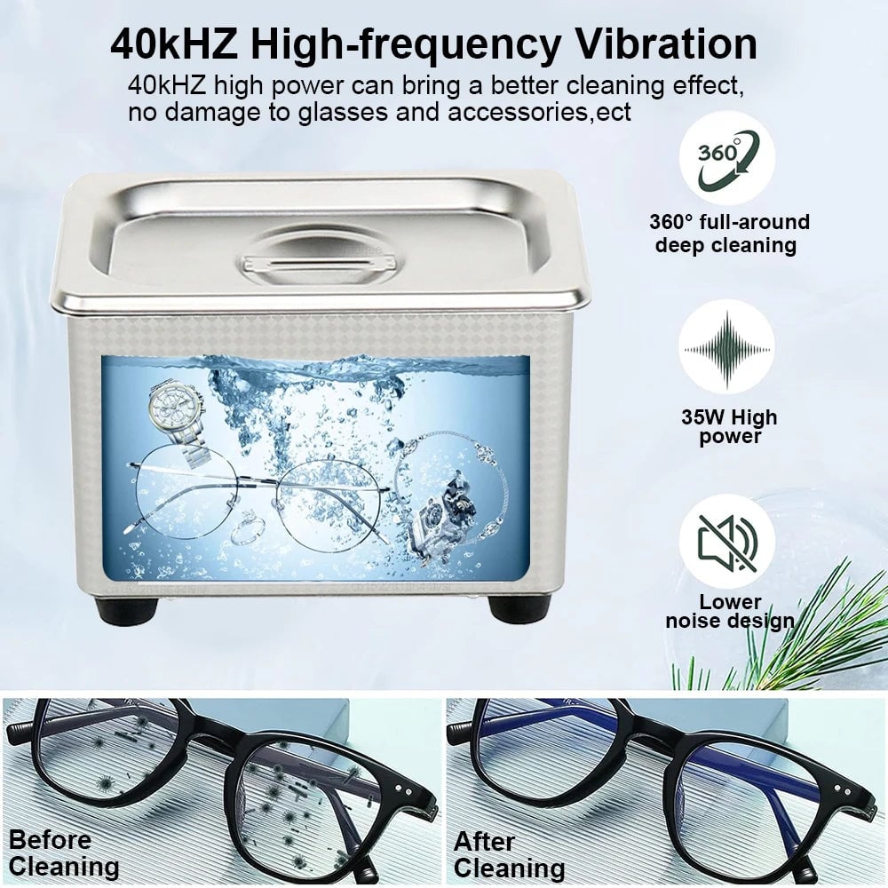 40kHz Ultrasonic Cleaner for Jewelry & Glasses - Professional Grade