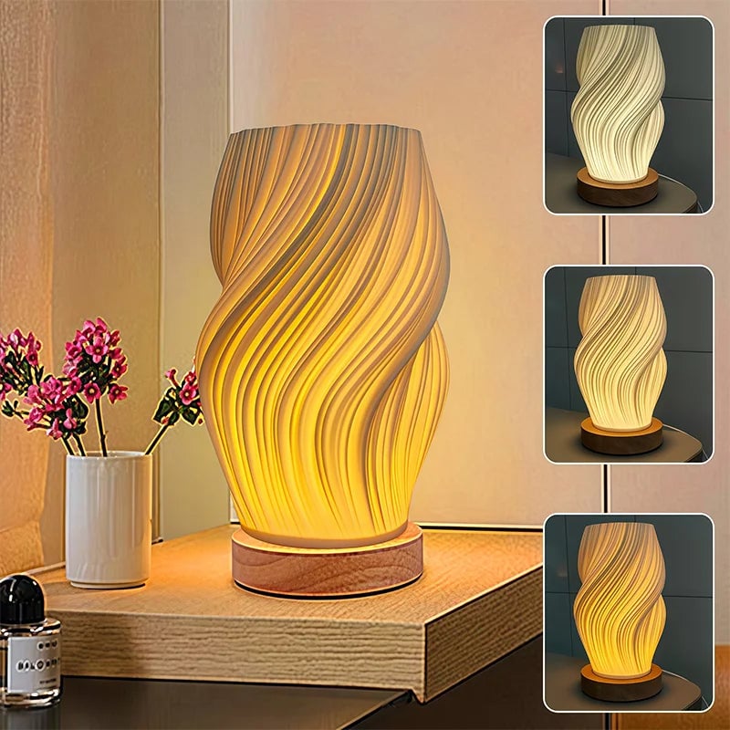 Adjustable LED Table Lamp Cream Wood Base 3 Color Temperatures