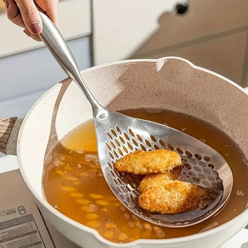 Large Stainless Steel Colander Skimmer Spoon - Heavy Duty Strainer